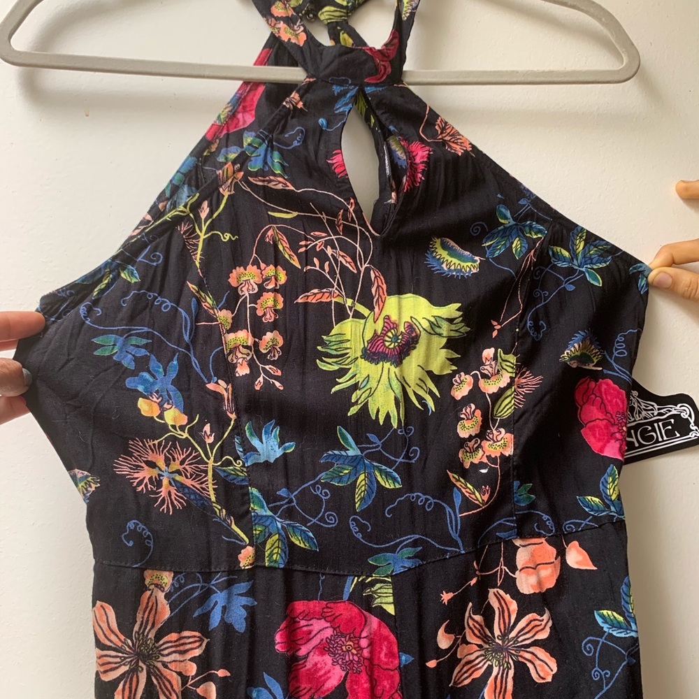 Angie -Floral halter, higher neck maxi dress